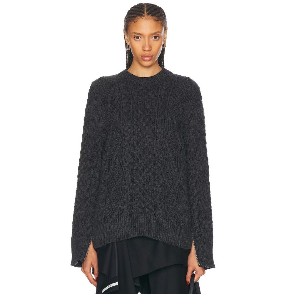 Monse Zipper Oversized Sweater in Charcoal Black Grey Merino